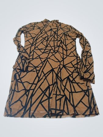 Braun-schwarzes abstraktes Print-Kleid mit langen Ärmeln