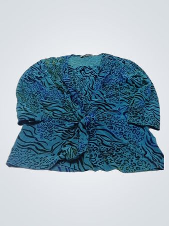 ENFIS Damen Oberteil mit blauem Animal-Print und Bindeband vorn