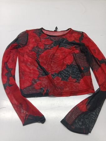 Windsor Rotes Blumen-Mesh-Oberteil mit langen Ärmeln