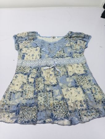 MISS LOVE S/M Blaue und cremefarbene Patchwork-Spitze mit Spitzenbesatz Oberteil