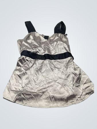Exmo Damen-Satin-Top in Silber und Schwarz mit Schleife