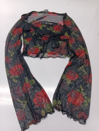 Just For You New York Schwarzes Mesh-Oberteil mit Rosenmuster und langen Ärmeln