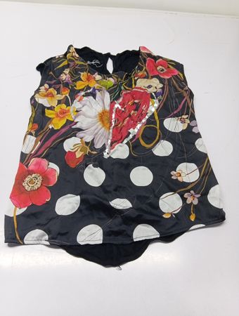 Schwarzes ärmelloses Top mit Blumen- und Punkteprint