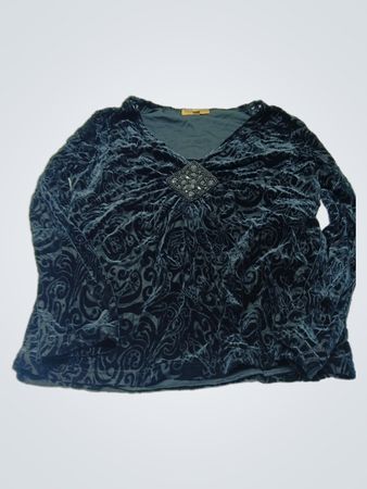 Samt-Burnout verzierte V-Ausschnitt-Bluse