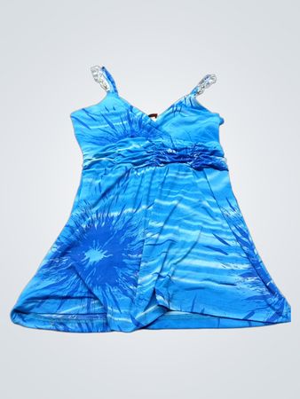 MUA U.S.A. Blue Graphic Print Spaghetti Strap Ruched V-Neck Tank Top