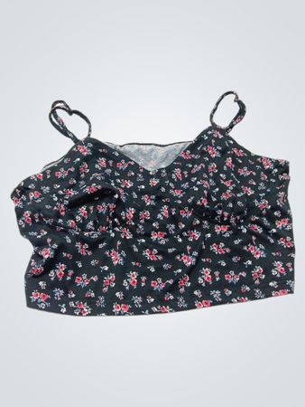 Schwarzes Chiffon-Trägertop mit Blumenmuster