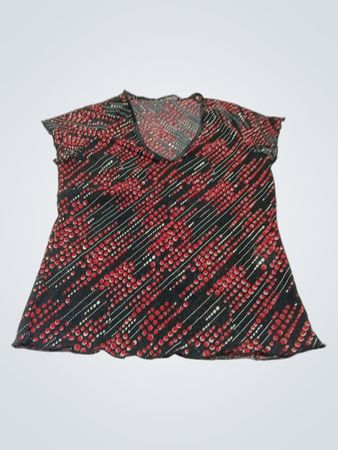 LINDEX Damen V-Ausschnitt-Oberteil in Rot und Schwarz mit Muster Größe M 40/42