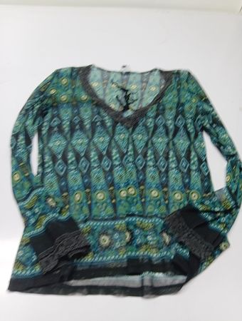 PETITES Damen Blau-Grün gemusterte Bluse mit langen Ärmeln