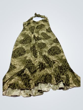 Grünes Leopardenmuster-Halterkleid