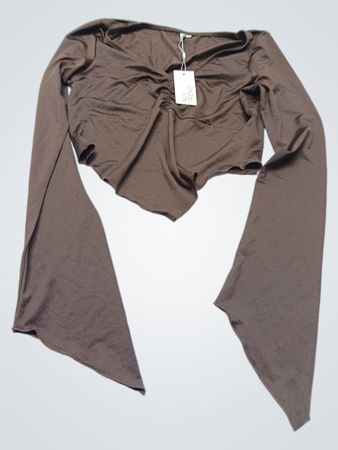 NLY TREND Braun gerafftes V-Ausschnitt-Top mit langen Ärmeln