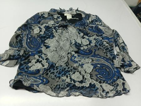 Tradition Damen Bluse mit blau-grauem Paisley-Muster