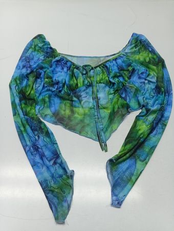Blau-grünes Floral-Mesh-Crop-Top