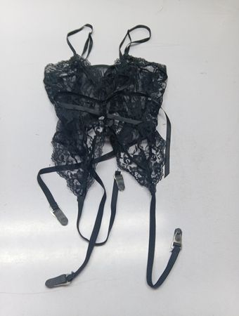 Schwarzer Spitzen-Strumpfhalter-Body