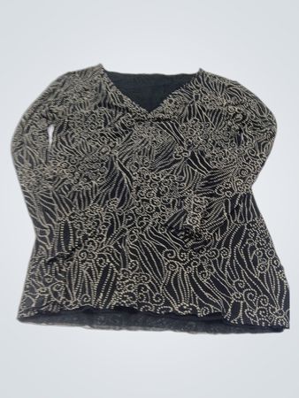 Mimi Maternity Donna Maglia Premaman Nera e Beige a Fantasia con Maniche Lunghe e Scollo a V