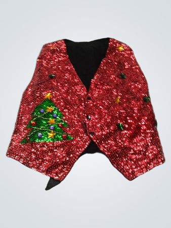 Gilet natalizio con albero di Natale in paillettes rosse