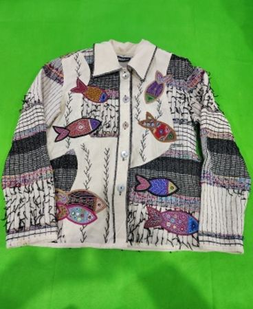 YAKMAGIK Embroidered Fish Button-Up Shirt