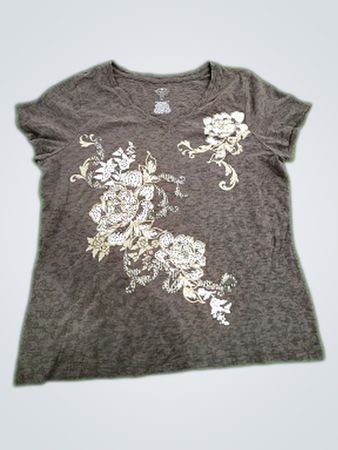 St. John's Bay Floral Embroidered V-Neck T-Shirt