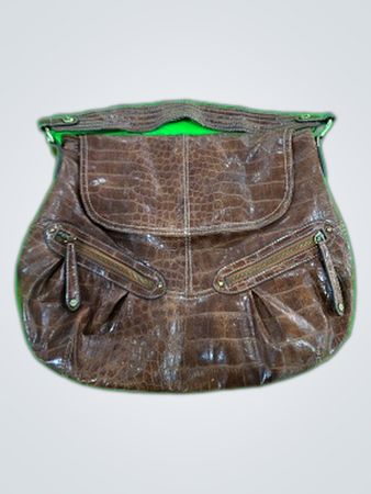 Furla Brown Crocodile Embossed Leather Shoulder Bag