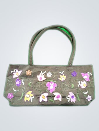 Blumengestickte braune Handtasche