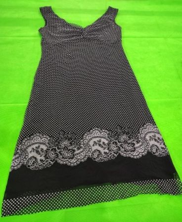 Black Polka Dot Lace Trim Midi Dress