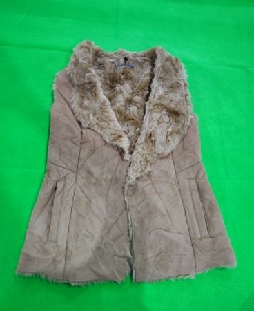 White Black Faux Fur Trim Gilet Vest