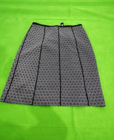 Ann Taylor Black and White Geometric Print Silk Midi Skirt