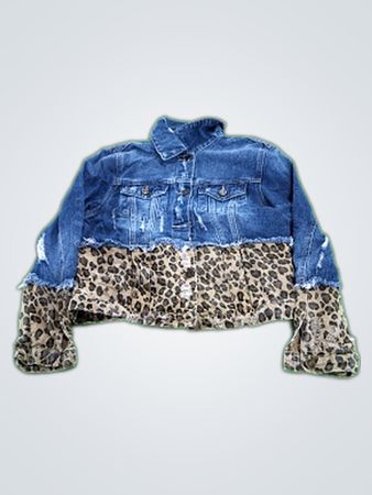 Unbranded Denim Leopard Print Cropped Jacket