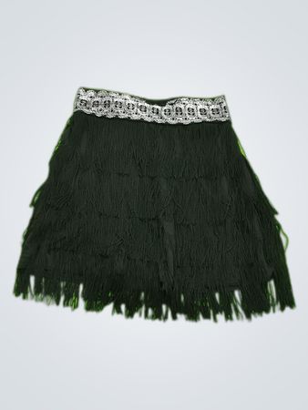 SPRI Black Fringed Mini Skirt
