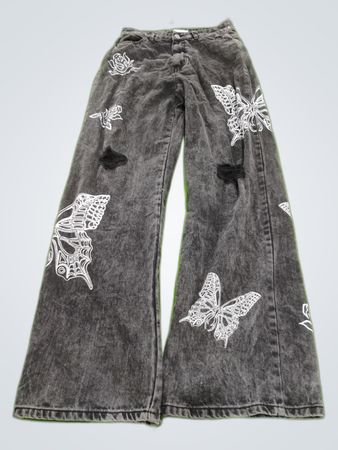 Daisy Street Butterfly Embroidered Flare Jeans