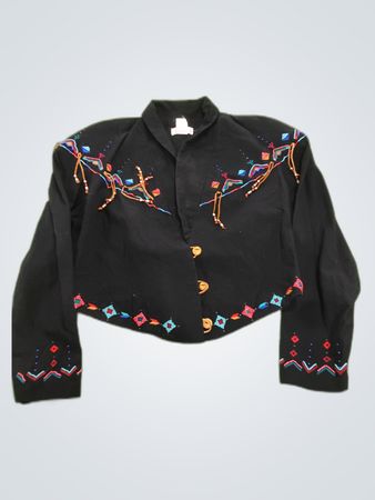 Raffia Studio Black Embroidered Cotton Jacket