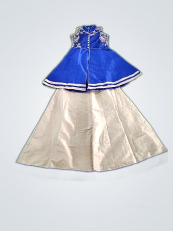 Unbranded Blue Embroidered Choli and Cream Lehenga Set