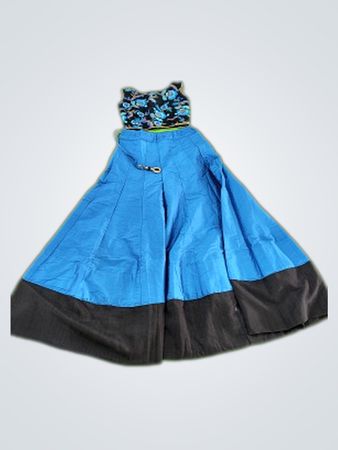 Blue and Black Skirt with Floral Top