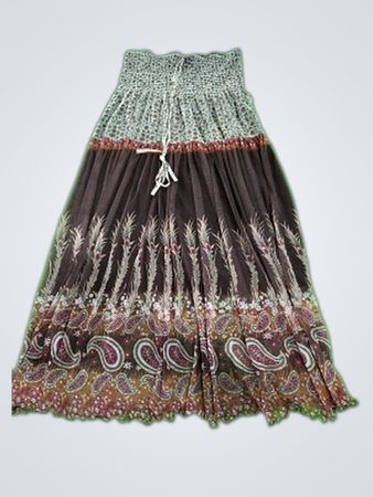Long Brown Skirt with Paisley Pattern
