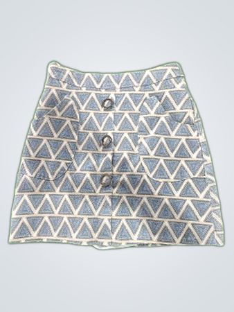 Blue and White Triangle Pattern Skirt