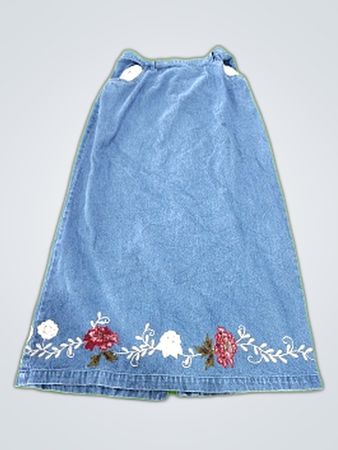 Denim Skirt with Floral Embroidery