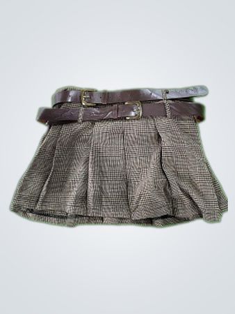 Brown Plaid Pleated Skirt
