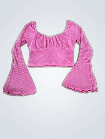 Altar'd State Pink Ribbed Crop Top with Bell Sleeves