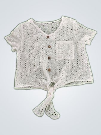 White Crochet Tie Front Top