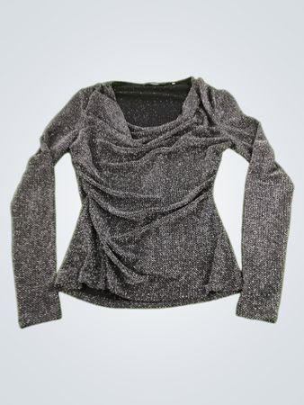 Tahari Draped Sequined Long-Sleeve Blouse