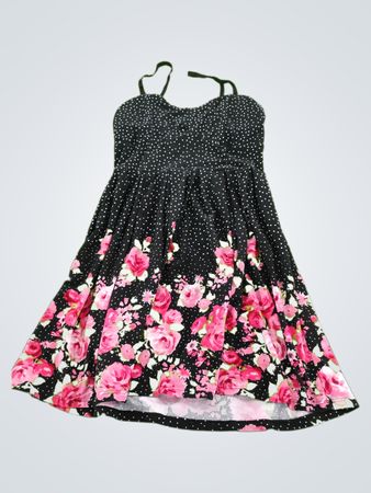 No Boundaries Black Polka Dot Floral Mini Dress