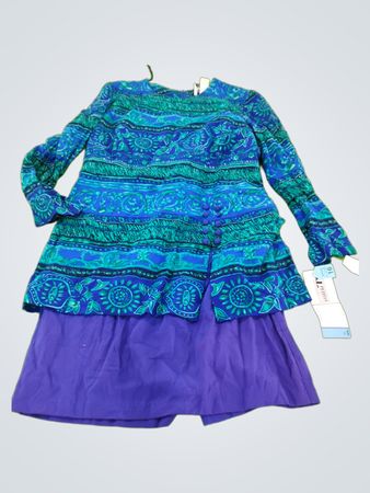S.L. Petites Teal Printed Long-Sleeve Blouse and Purple Skirt Set