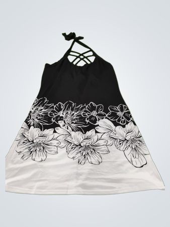 Black and White Floral Halter Dress