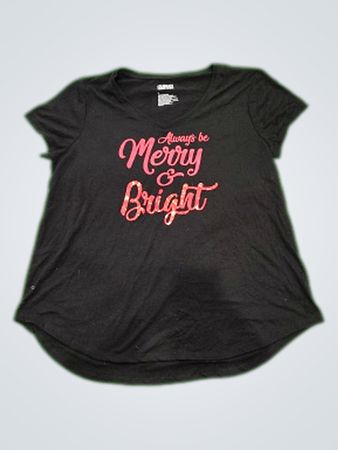 Hanes Always Be Merry & Bright Black Graphic V-Neck T-Shirt