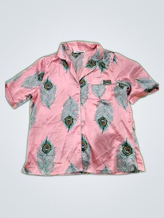 Their Nibs Peacock Print Short Sleeve Button-Down Shirt