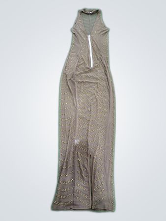 Unbranded Beige Shimmering Mesh Maxi Dress