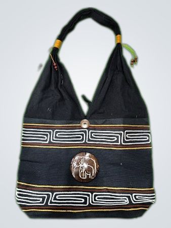 Unbranded Black Geometric Woven Tote Bag