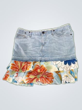Express Floral Ruffle Denim Skirt