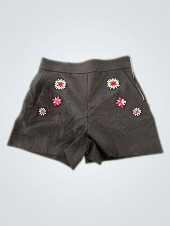 Zara Woman Black Floral Embroidered Shorts