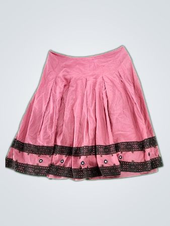 Pink Pleated Skirt with Black Trim