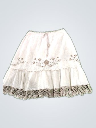 White Embroidered Tiered Mini Skirt
